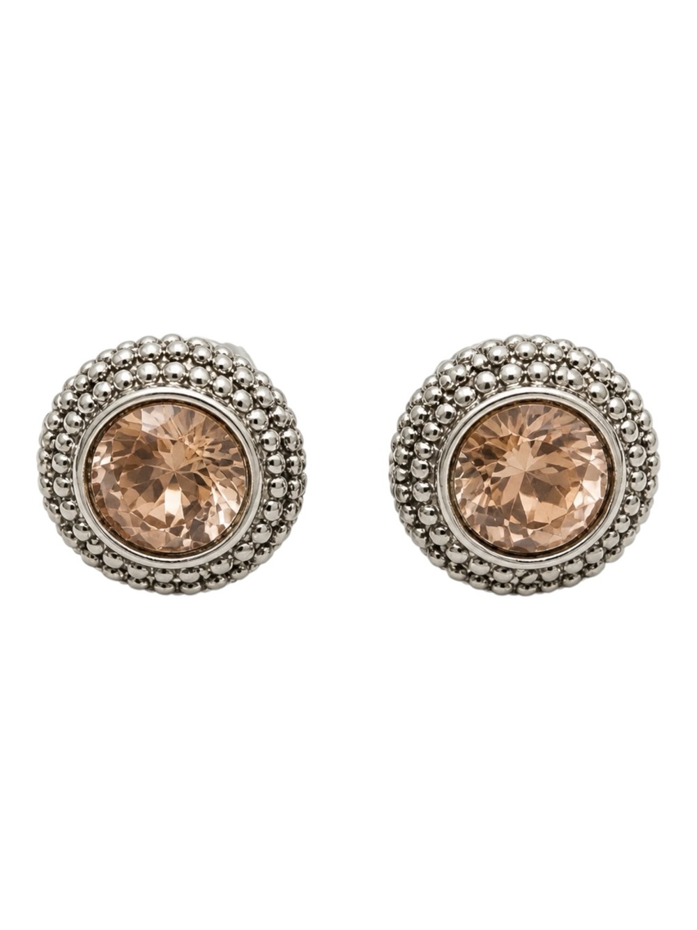 VTG Napier Silver Beaded Stud Earrings Champagne Crystal Pierced Studs Signed